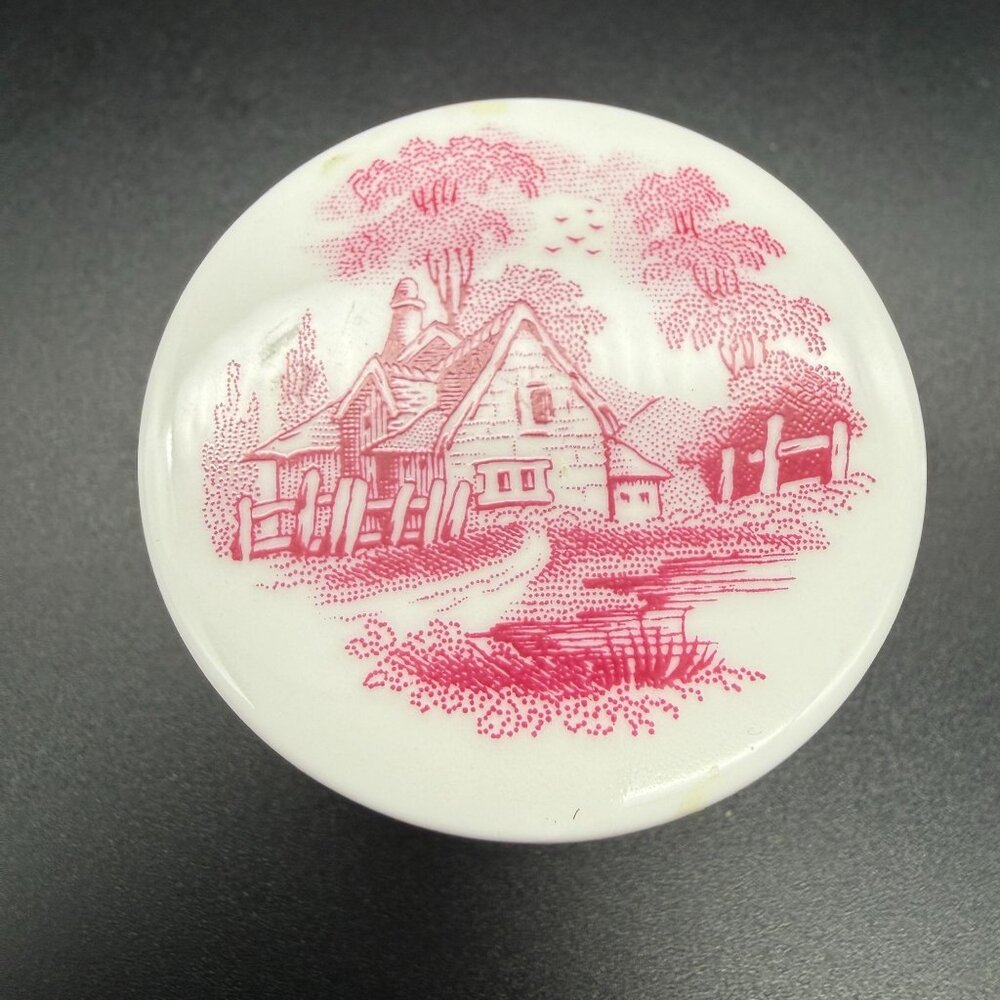 Spode Vintage Fine Bone China Trinket Box Cottage Lid Red Floral Gold Trim